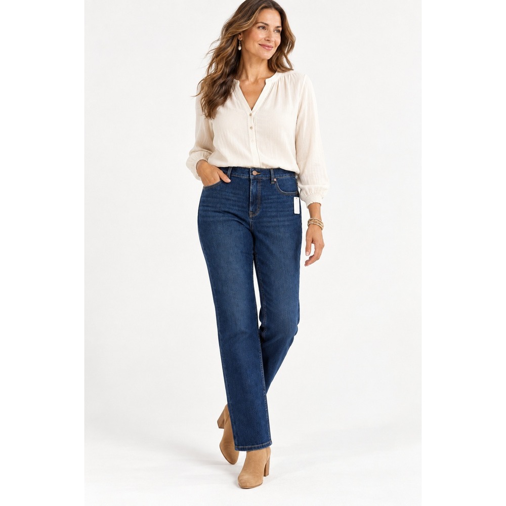 Soft Surroundings Ultimate Denim Straight Leg Jeans Blue Dark Wash Size 12 NWT